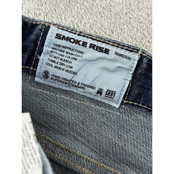 Smoke Rise Mens Distressed Jeans Size 42/32 Blue Denim Stitch Detail - Picture 3 of 12